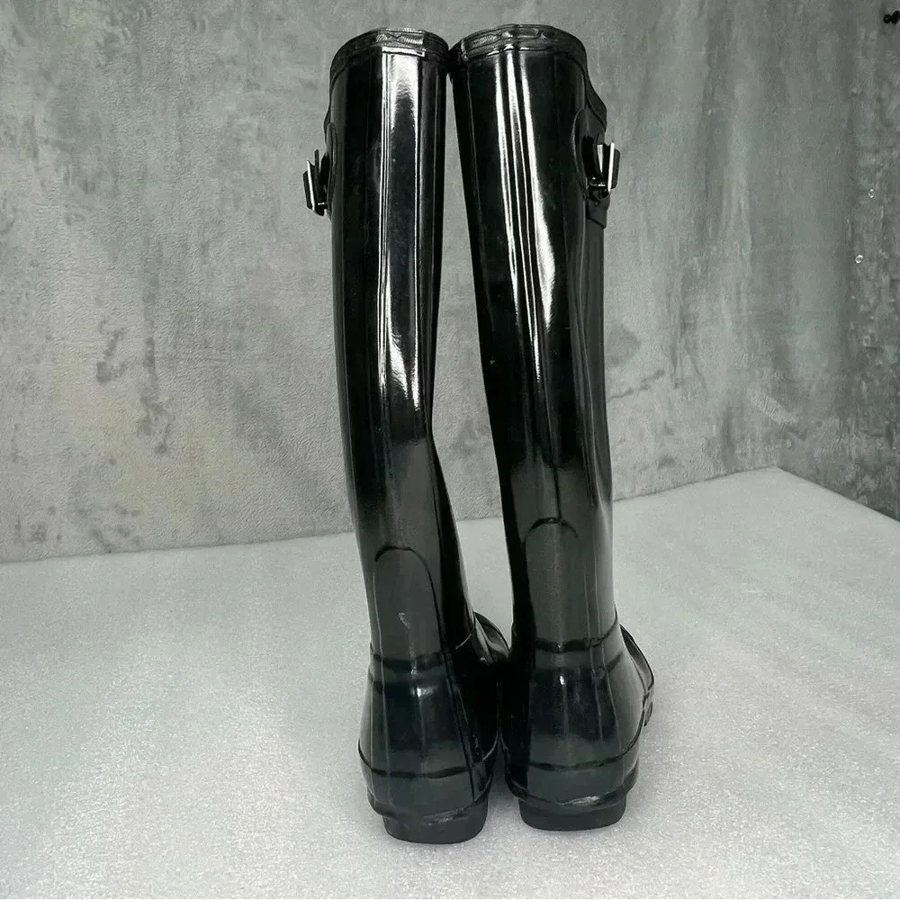 Hunter Original Glossy‎ Black Tall Rain Boots Womens Sz 6